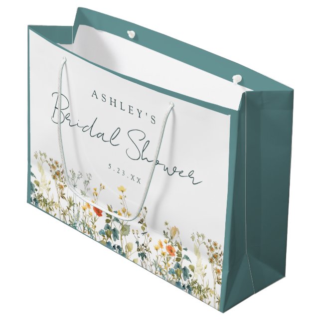 Elegantes Wildblume Brautparty Große Geschenktüte (Vorderseite Schrägansicht)