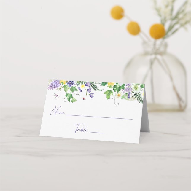 Elegantes Wildblume Brautparty Platzkarte (Vorderseite)