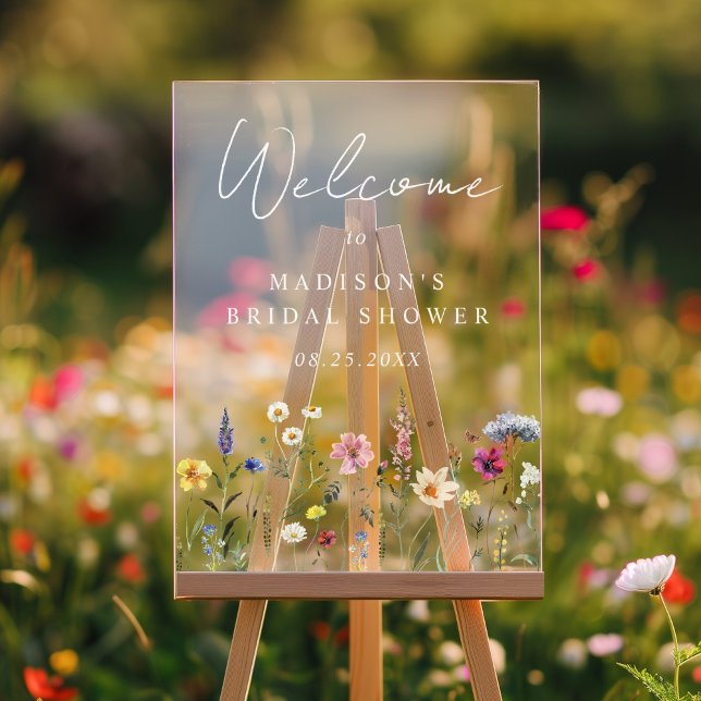Elegantes Wildblume Brautparty Willkommen Acrylschild (Von Creator hochgeladen)