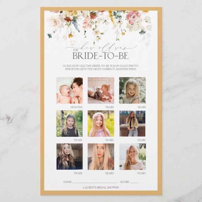 Elegantes Wildblume Gelbes Brautparty Spiel (Vorderseite)