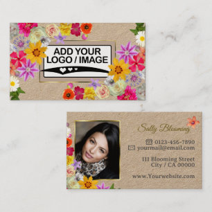 Elegantes Wildblume-Kraftpapier mit Logo und Foto Visitenkarte