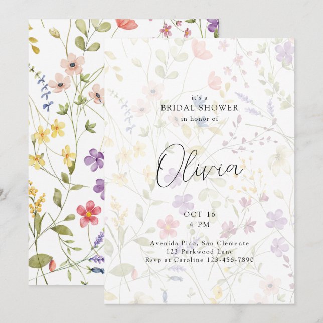Elegantes Wildblume Overlay-Brautparty Einladung (Vorne/Hinten)