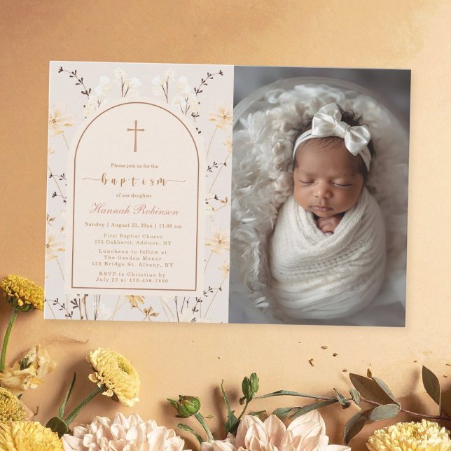 Elegantes Wildblume Taufe / Christening Foto Einladung (Von Creator hochgeladen)