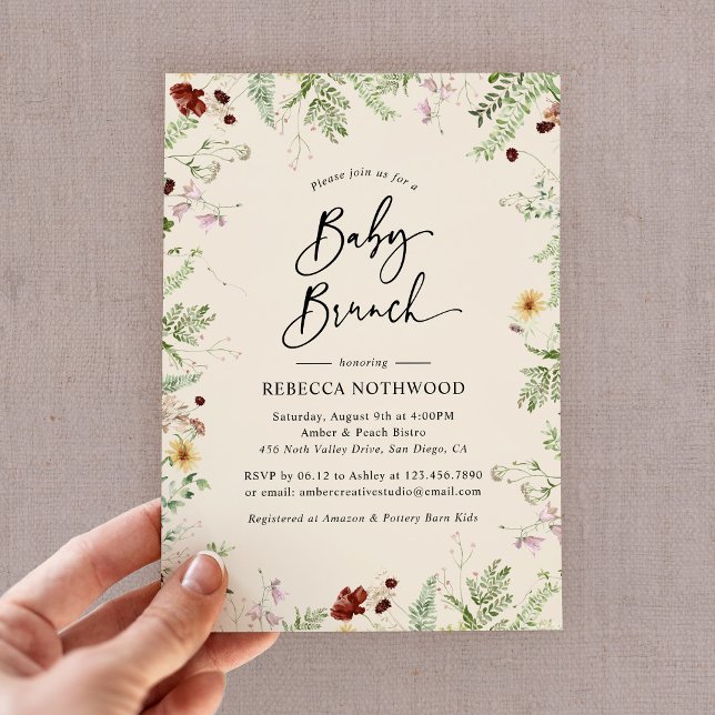 Elegantes Wildblumen Boho-Themed Baby Brunch Einladung (Von Creator hochgeladen)