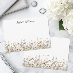 Elegantes Wildblumen-Monogramm-Blumenmuster Mitteilungskarte