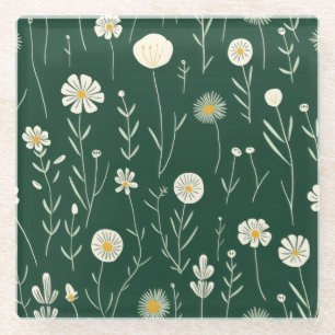 Elegantes Wildblumenmuster auf dunklem Grün Glasuntersetzer