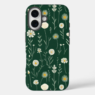 Elegantes Wildblumenmuster auf dunklem Grün iPhone 16 Hülle
