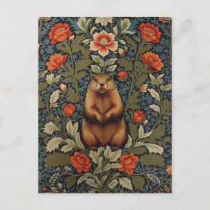 Elegantes William-Morris-inspiriertes Waldmurmelti Postkarte