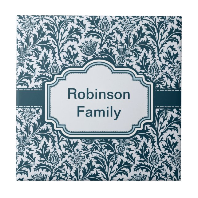 Elegantes William Morrisblumendistel-Muster Fliese (Vorderseite)