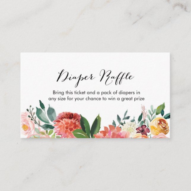 Elegantes Windeln-Raffelticket | Herbst-Blume Begleitkarte (Vorderseite)