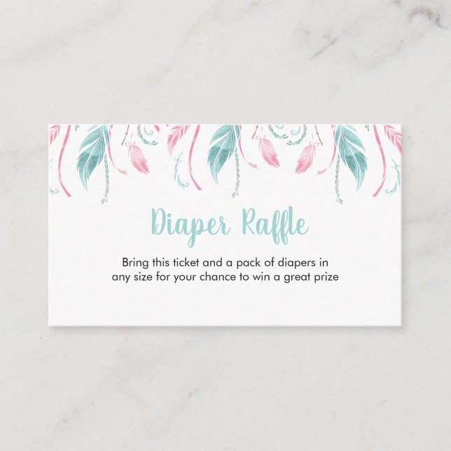 Elegantes Windeln-Raffelticket | Purpurblumen Begleitkarte (Vorderseite)