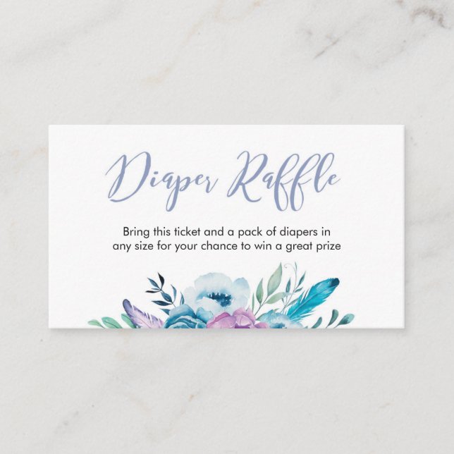 Elegantes Windeln-Raffelticket | Purpurblumen Begleitkarte (Vorderseite)