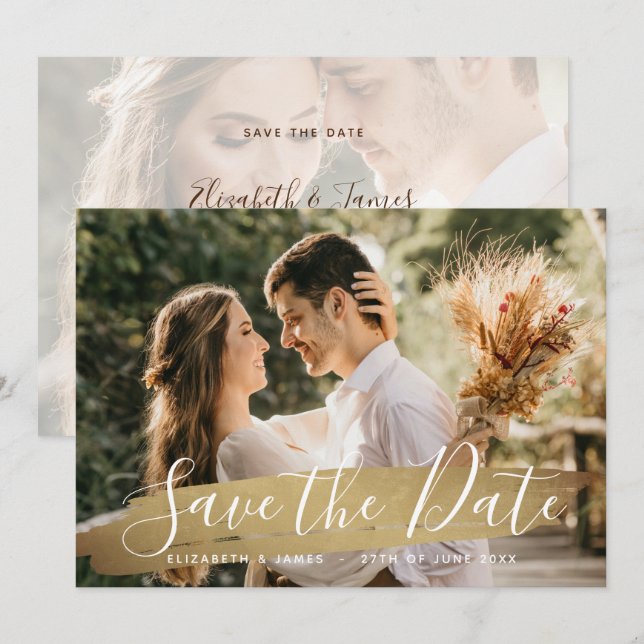 Elegantes Wine Gold 2 Foto Save the Date Hochzeit (Vorne/Hinten)