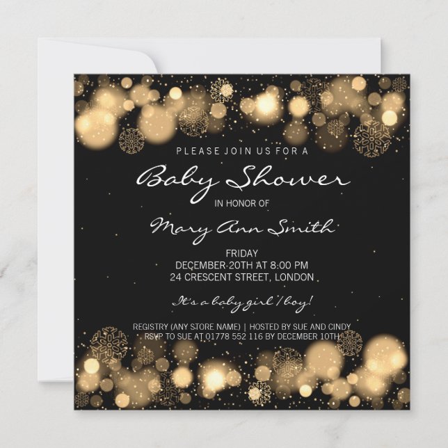 Elegantes Winter Baby Shower Gold Einladung (Vorderseite)
