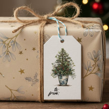Elegantes Winter-Botanik-Geschenk-Tag mit Kiefernb