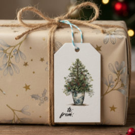 Elegantes Winter-Botanik-Geschenk-Tag mit Kiefernb Geschenkanhänger