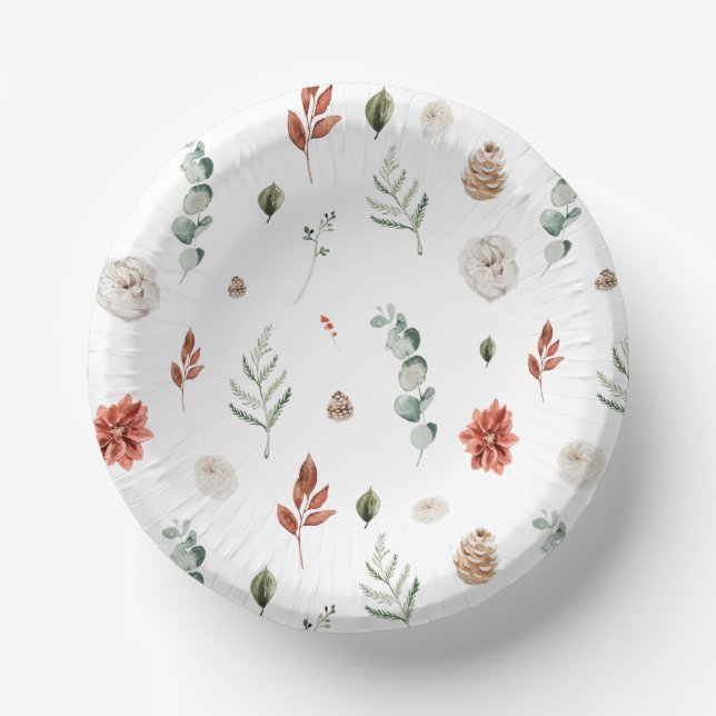 Elegantes Winter Botanisches Rotes Brautparty Pappteller (Vorderseite)