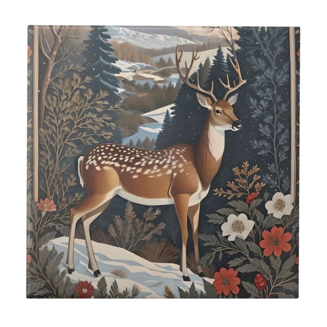 Elegantes Winter Deer Nature Design Fliese (Vorderseite)