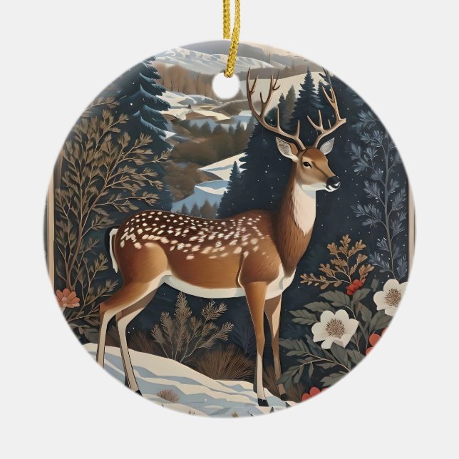 Elegantes Winter Deer Nature Design Keramik Ornament (Vorne)