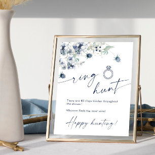 Elegantes Winter Dusty Blue Foliage Brautparty Poster