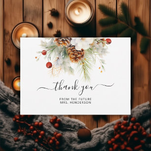 Elegantes Winter Evergreen & Rowan Brautparty Dankeskarte