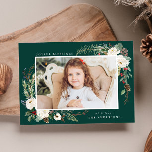 Elegantes Winter Floral Frame Green Foto Feiertagskarte