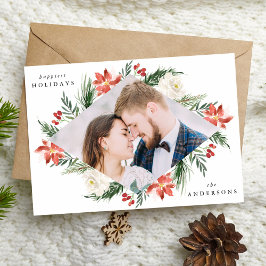 Elegantes Winter Floral Geometric Frame Foto Feiertagskarte