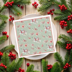 Elegantes Winter Floral Rot und Grün Brautparty Serviette
