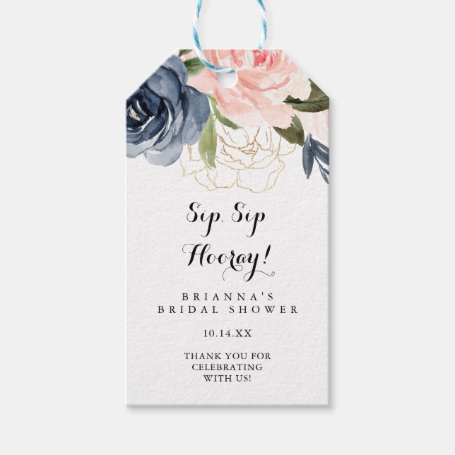 Elegantes Winter Floral Sip Hooray Brautparty Geschenkanhänger (Vorderseite)