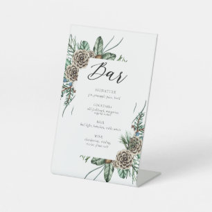 Elegantes Winter Floral Wedding Bar Sign Sockelschild