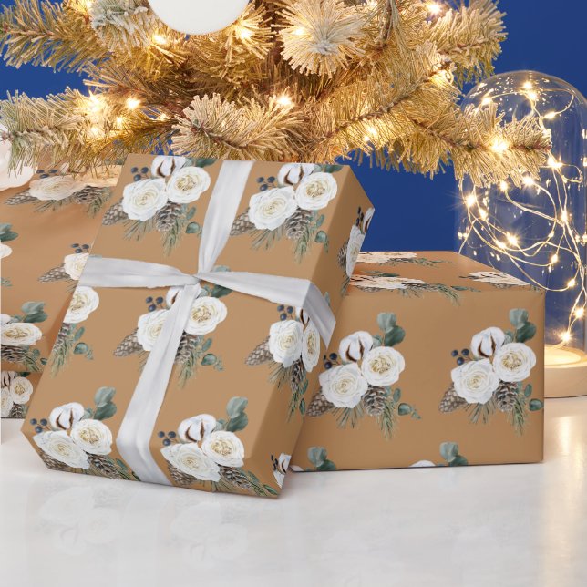 Elegantes Winter Floral Wrapping Paper Geschenkpapier (Feiertage)