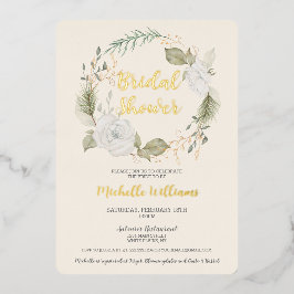 Elegantes Winter Floral Wreath Brautparty Folieneinladung