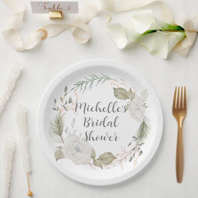 Elegantes Winter Floral Wreath Brautparty Pappteller (Hochzeit)