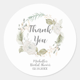 Elegantes Winter Floral Wreath Brautparty Runder Aufkleber