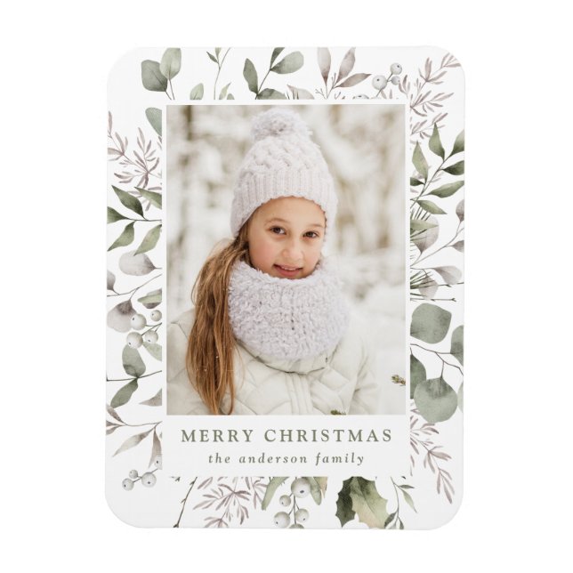 Elegantes Winter Foliage und Snowberries Foto Magnet (Vertikal)