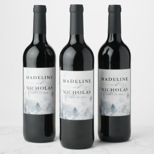 Elegantes Winter Forest Wedding Wine Label Weinetikett