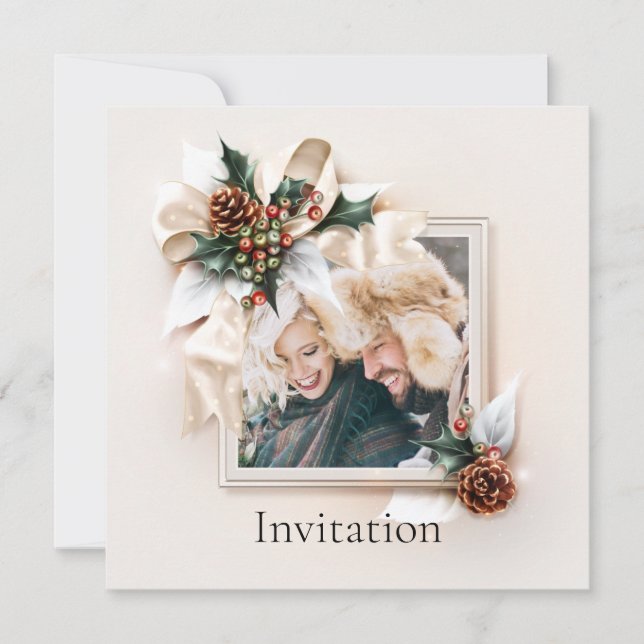 Elegantes Winter Foto Hochzeit Einladung (Vorderseite)