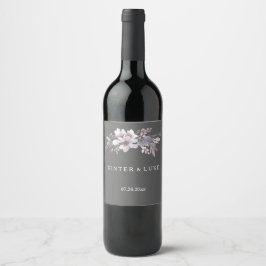 Elegantes Winter Gray Blumenweinlabel Weinetikett