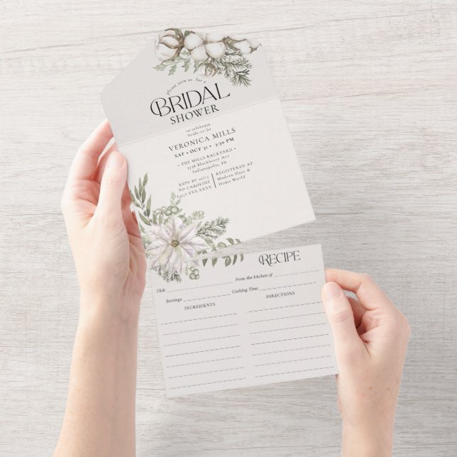 Elegantes Winter Greenery Brautparty & Rezept All In One Einladung (Abreißen)