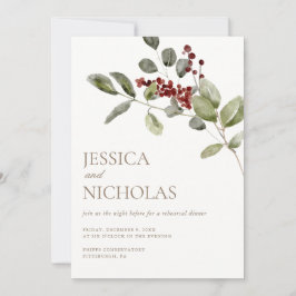Elegantes Winter Holly Wedding Probe Dinner Einladung