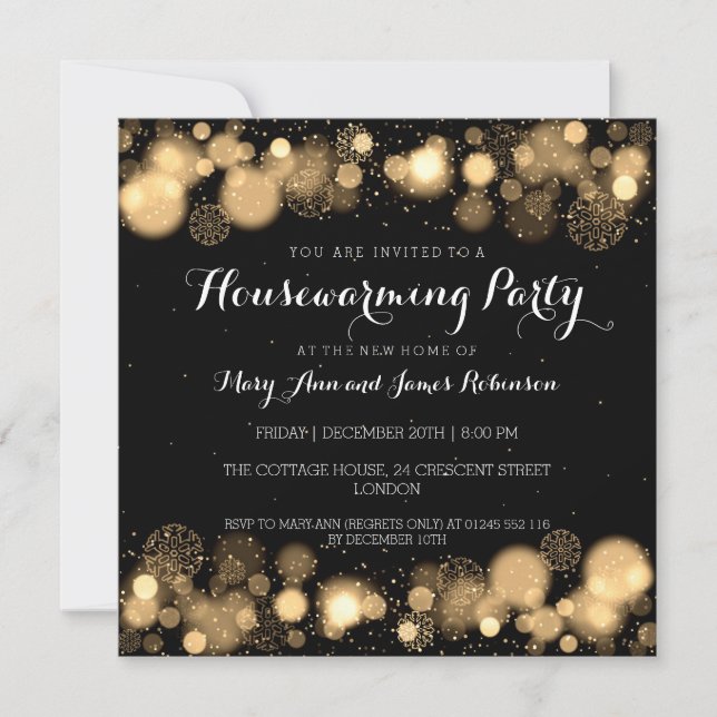 Elegantes Winter Housewarming Party Gold Einladung (Vorderseite)