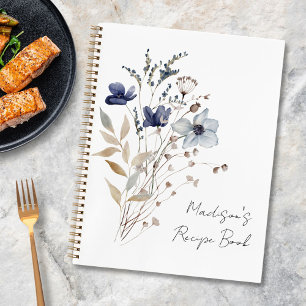 Elegantes Winter-Navy-Blau-Blumen-Rezeptbuch Notizbuch