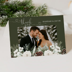Elegantes Winter Pine Foto Hochzeit Dankeskarte