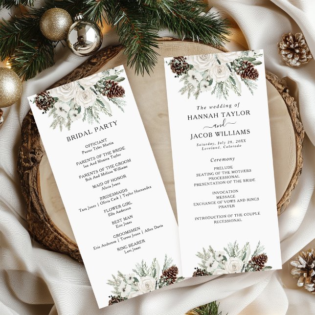 Elegantes Winter Pine Wedding Programm (Von Creator hochgeladen)