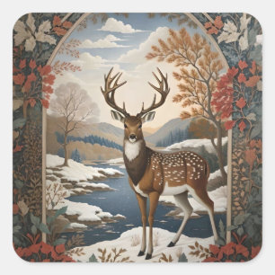 Elegantes Winter Reh Winter Szene Quadratischer Aufkleber