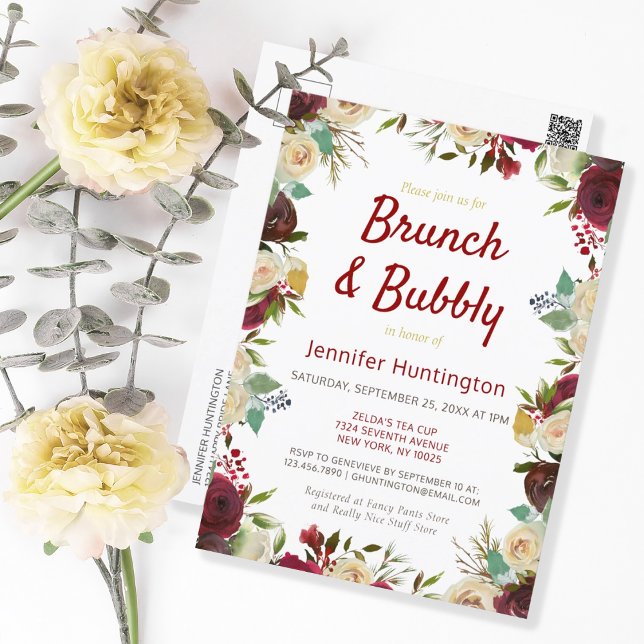 Elegantes Winter Rose Brunch & Bubbly Brautparty Postkarte (Von Creator hochgeladen)