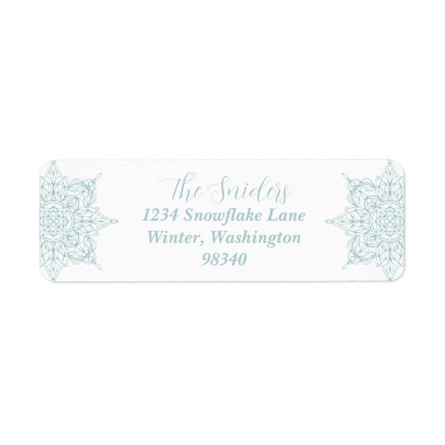 Elegantes Winter-Snowflake-Design im Aqua-Label (Vorne)