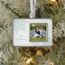 Elegantes Winter-Snowflake Design in Aqua Rahmen-Ornament Silber