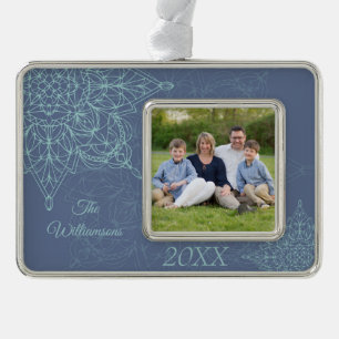 Elegantes Winter-Snowflake-Design in Blau Rahmen-Ornament Silber