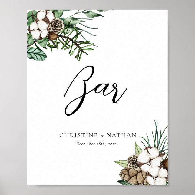 Elegantes Winter Wedding Bar Sign Poster (Vorne)